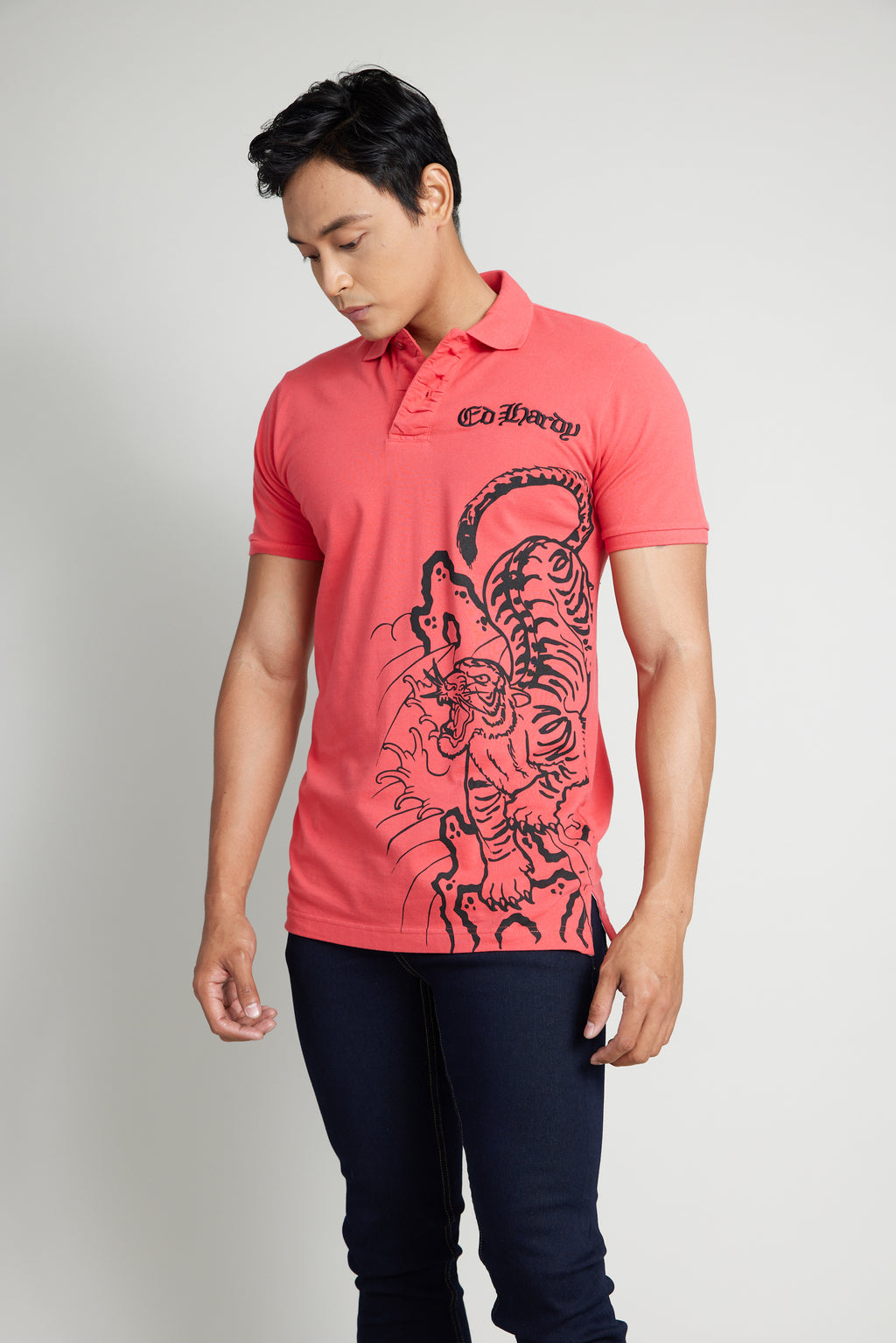 Red Polo Shirt w/ Discharge Print