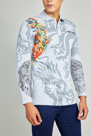 Gray Dragon Long Sleeve Polo Shirt