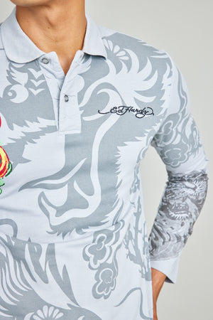 Gray Dragon Long Sleeve Polo Shirt