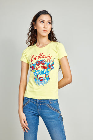 Yellow Ed Hardy Art in My Soul Round Neck Tee