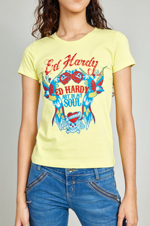 Yellow Ed Hardy Art in My Soul Round Neck Tee