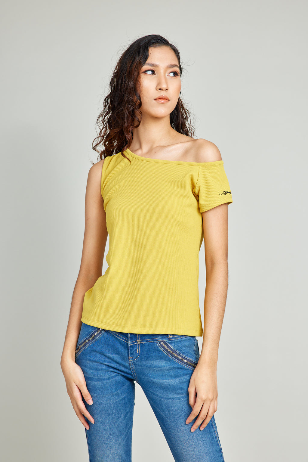 Yellow Off Shoulder Knit Top