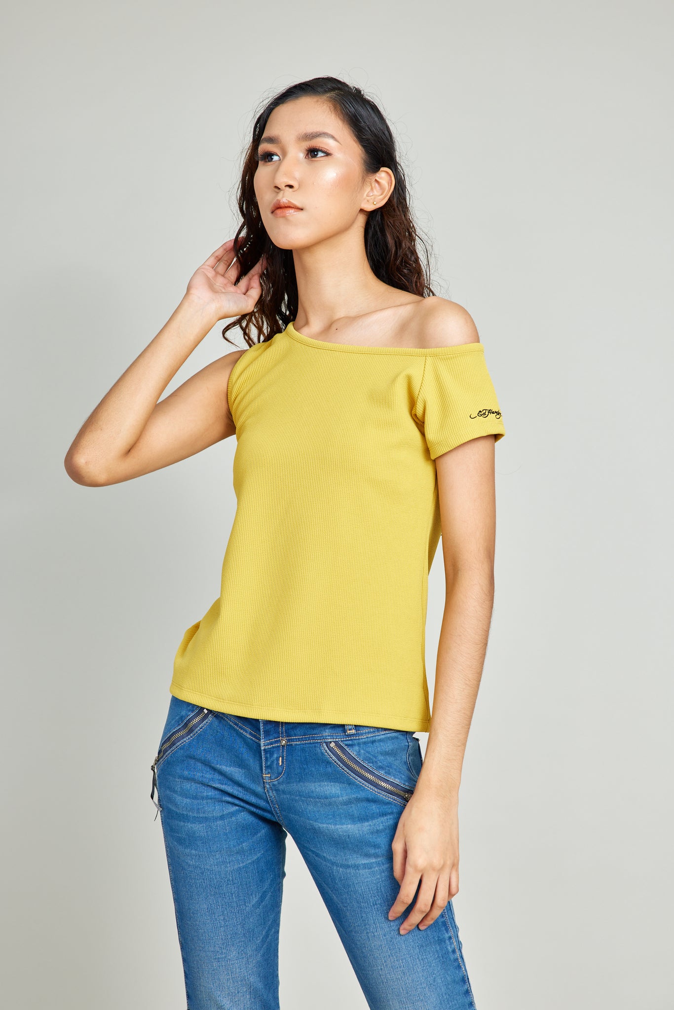 Yellow Off Shoulder Knit Top