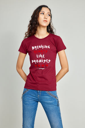 Breaking Hearts Like Promises Round Neck Tee