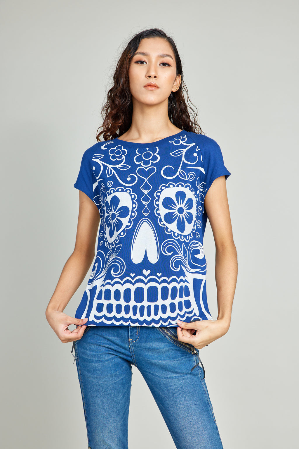 Blue Fashion Shirt w/ Discharge Print