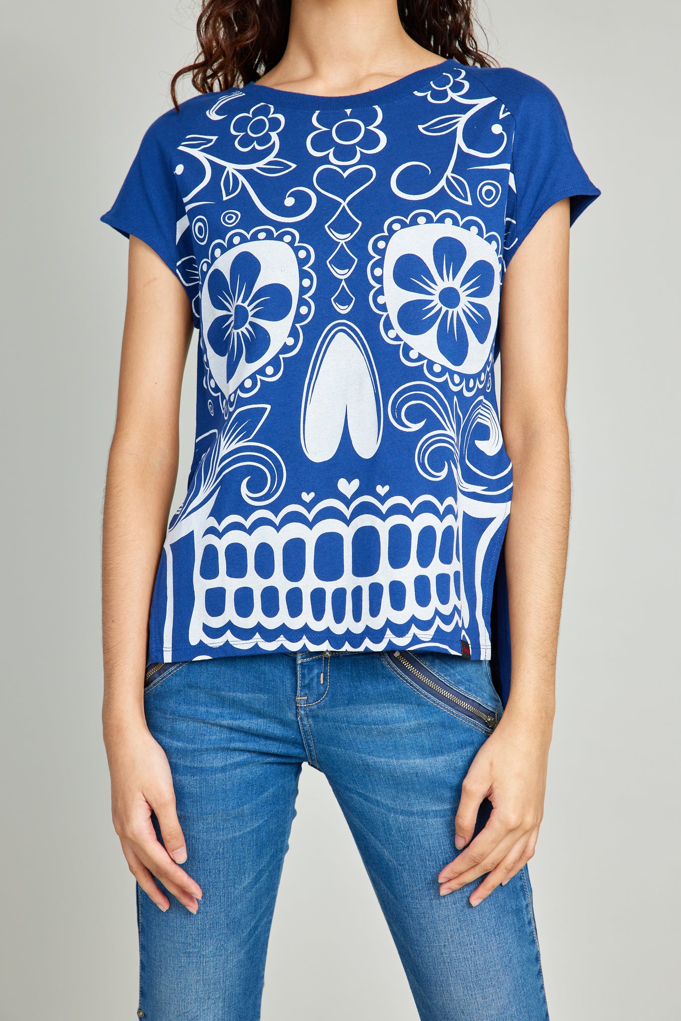 Blue Fashion Shirt w/ Discharge Print