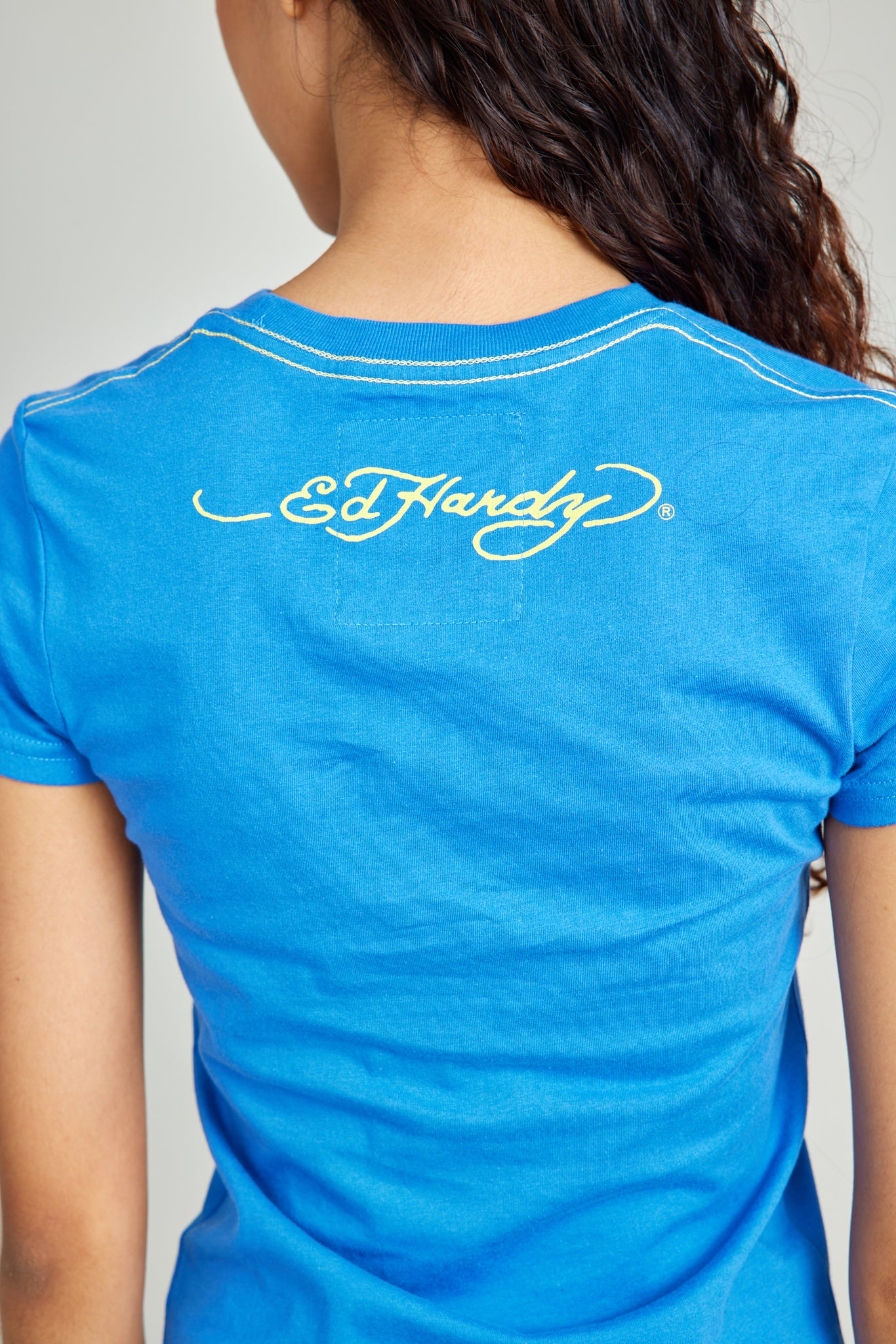 Blue Round Neck Tee w/ Discharge Print