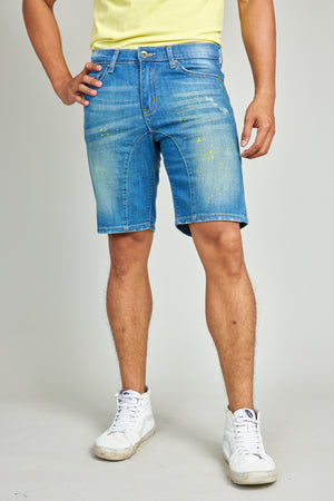 Paint Splatter Blue Denim Shorts