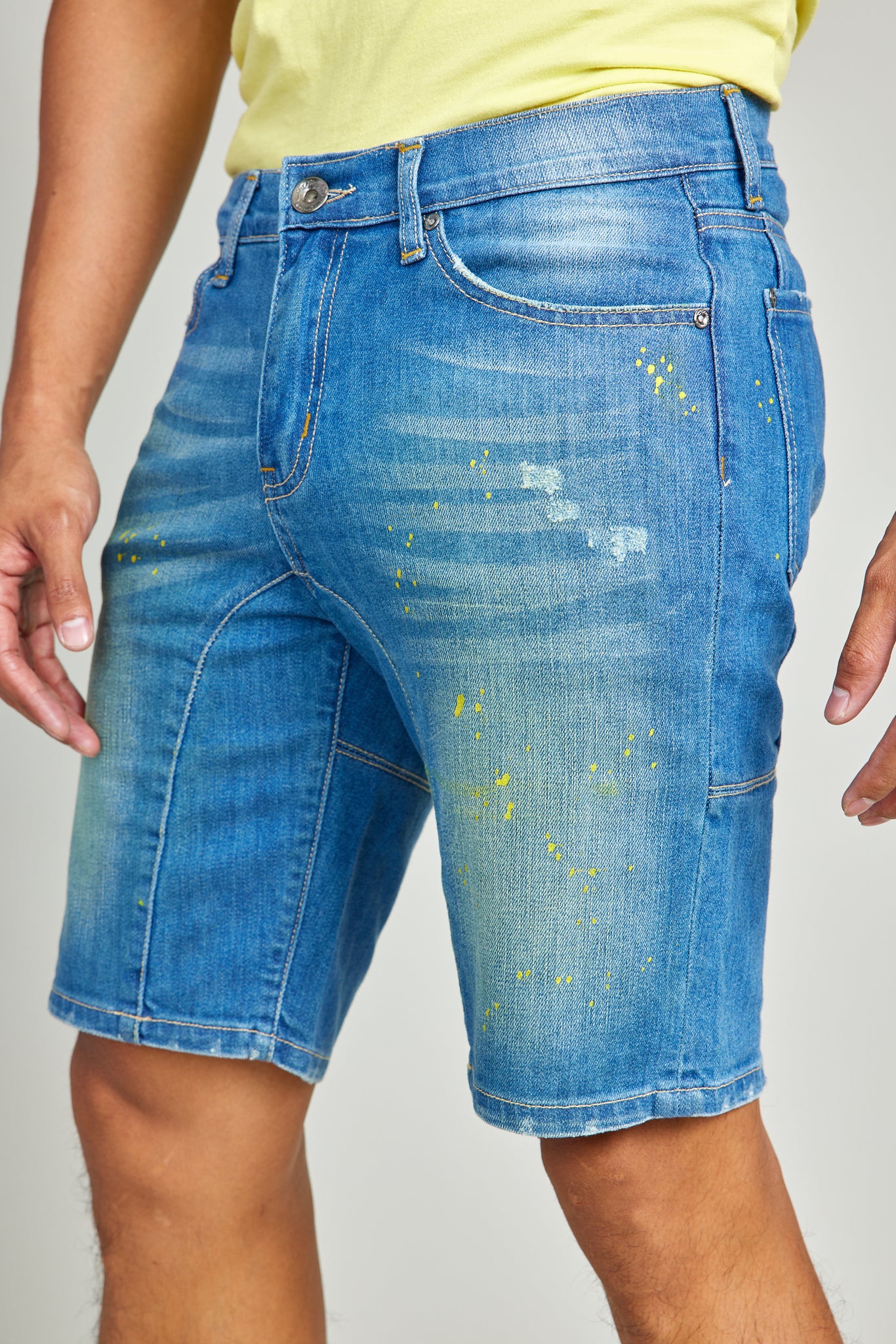 Paint Splatter Blue Denim Shorts