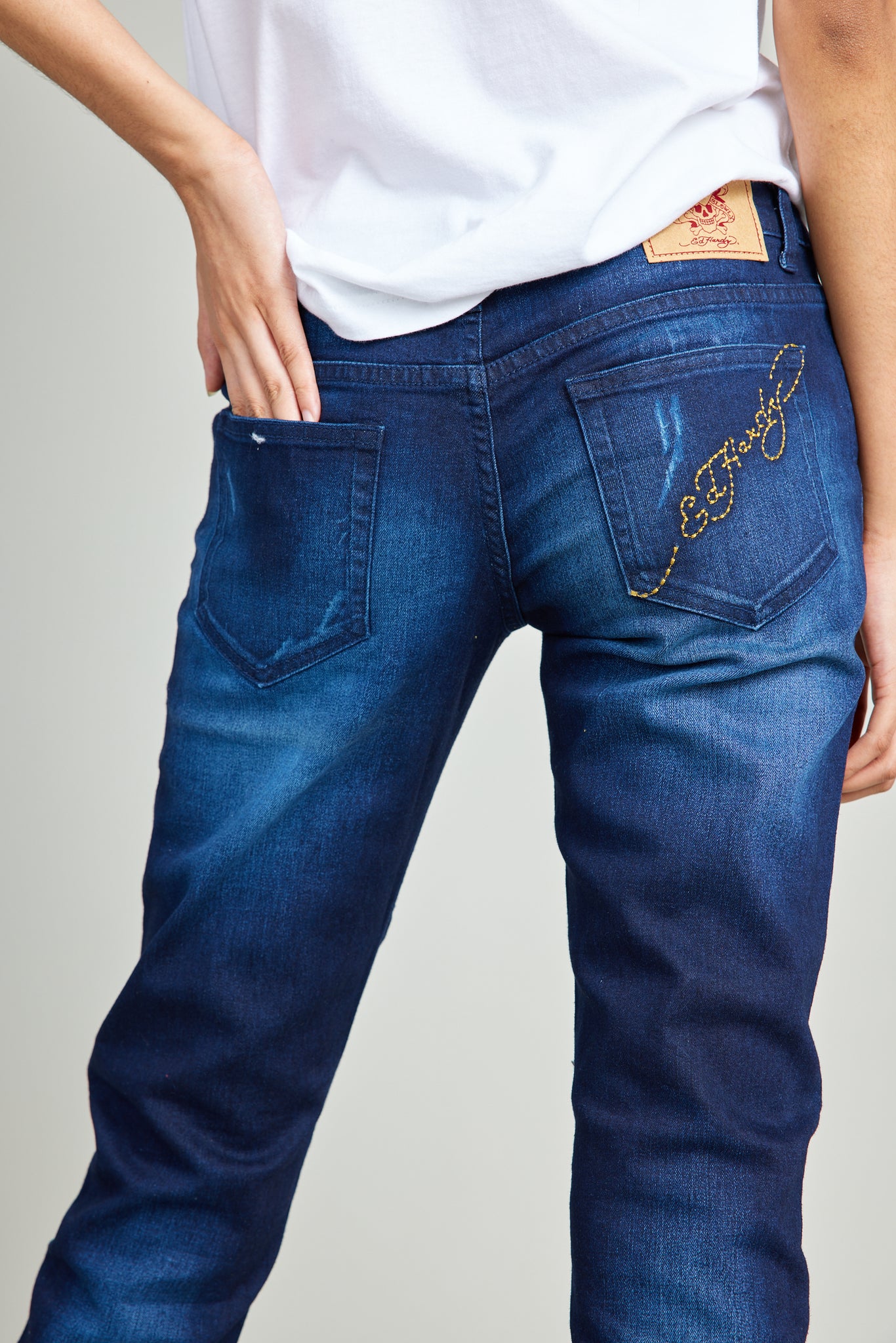 Heavily Destructed Dark Wash Blue Jeans