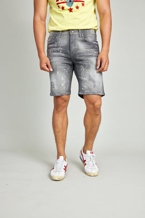 Paint Splatter Gray Denim Shorts