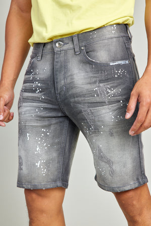 Paint Splatter Gray Denim Shorts