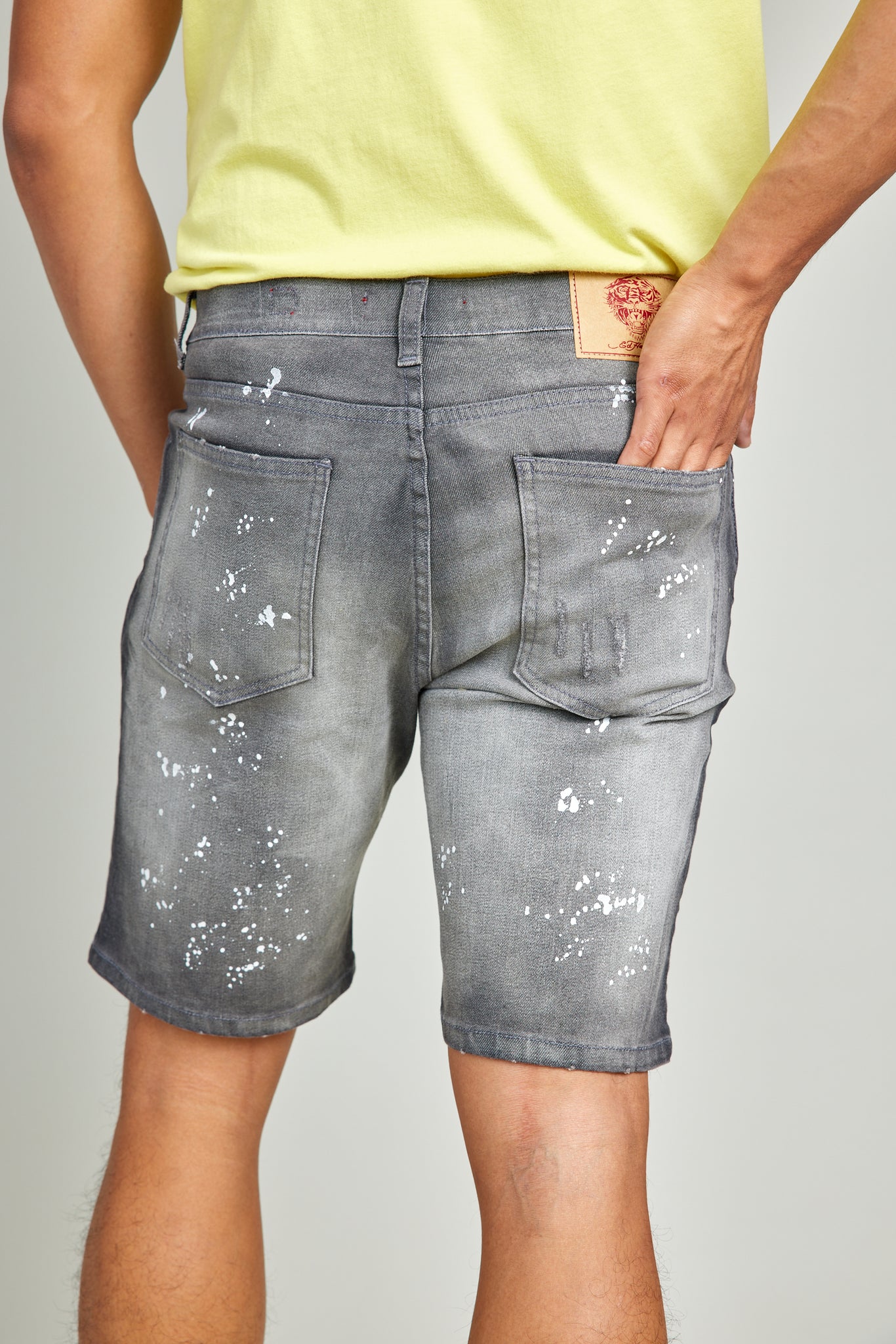 Paint Splatter Gray Denim Shorts