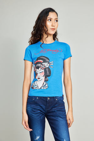 Blue Round Neck Tee Geisha Print Tee