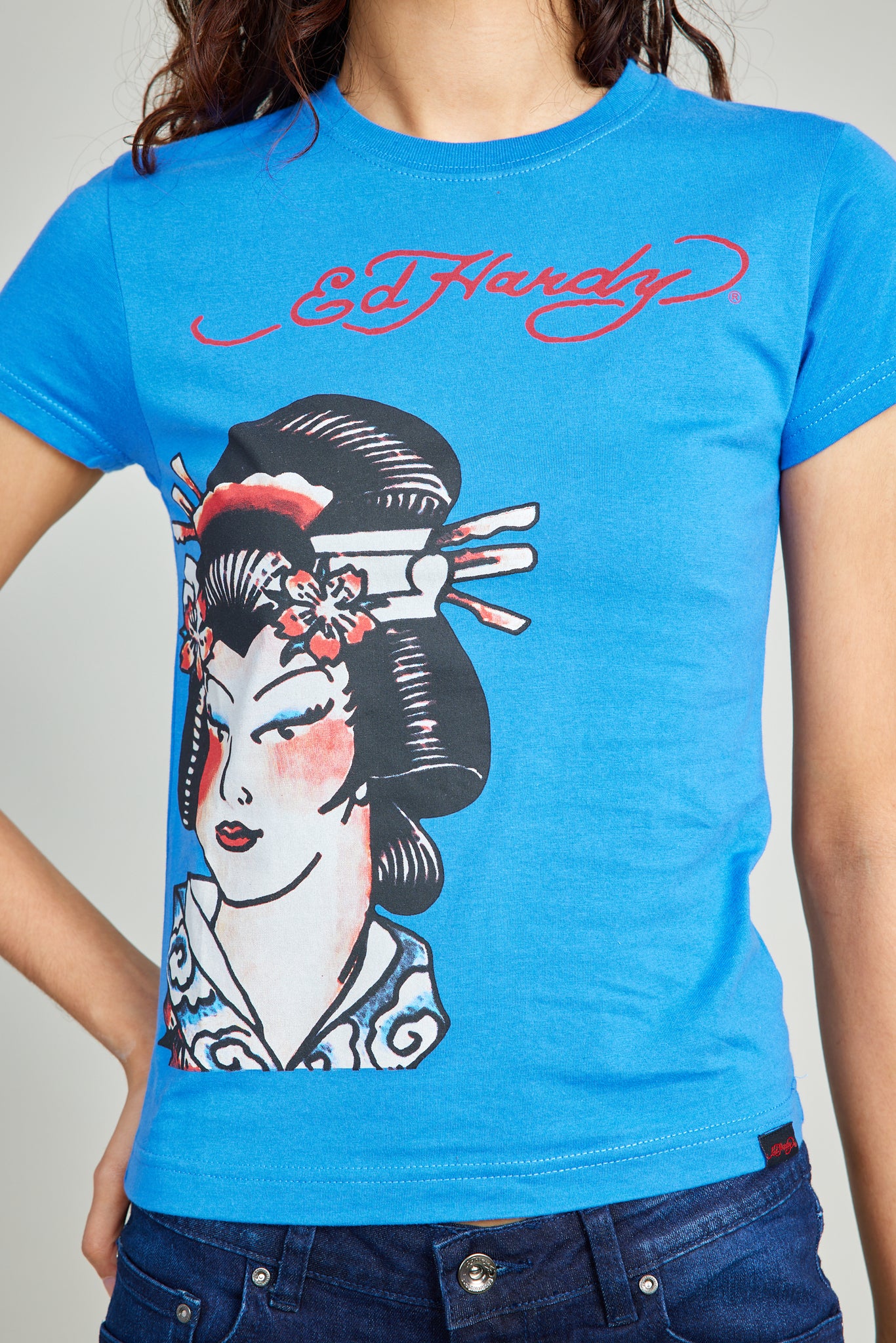 Blue Round Neck Tee Geisha Print Tee