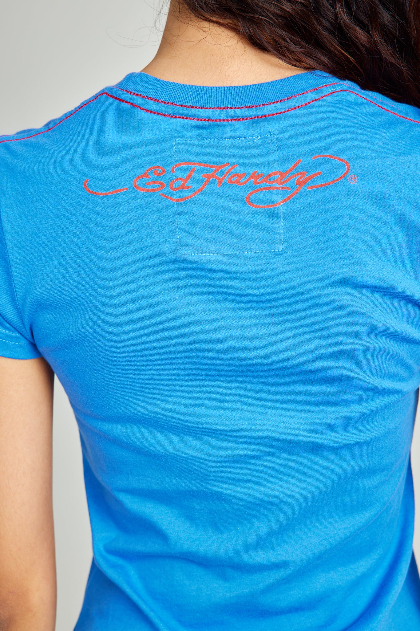 Blue Round Neck Tee w/ Discharge Print