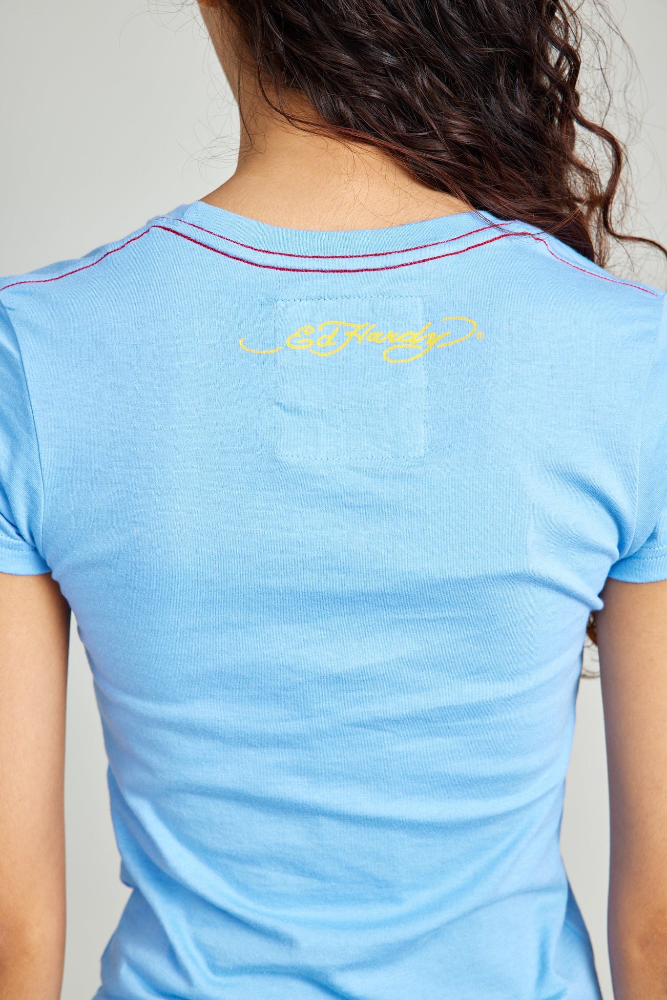 Lt Blue Round Neck Tee w/ Discharge Print