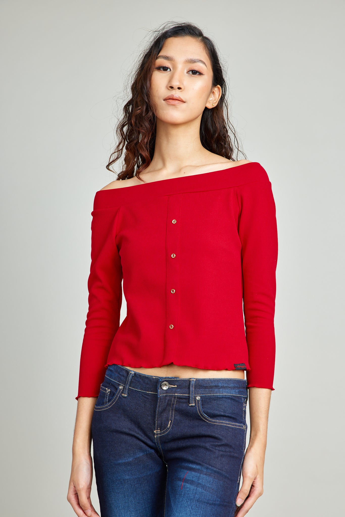 Red Cold Shoulder Knit Top