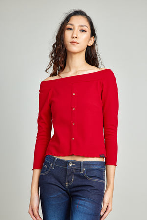 Red Cold Shoulder Knit Top