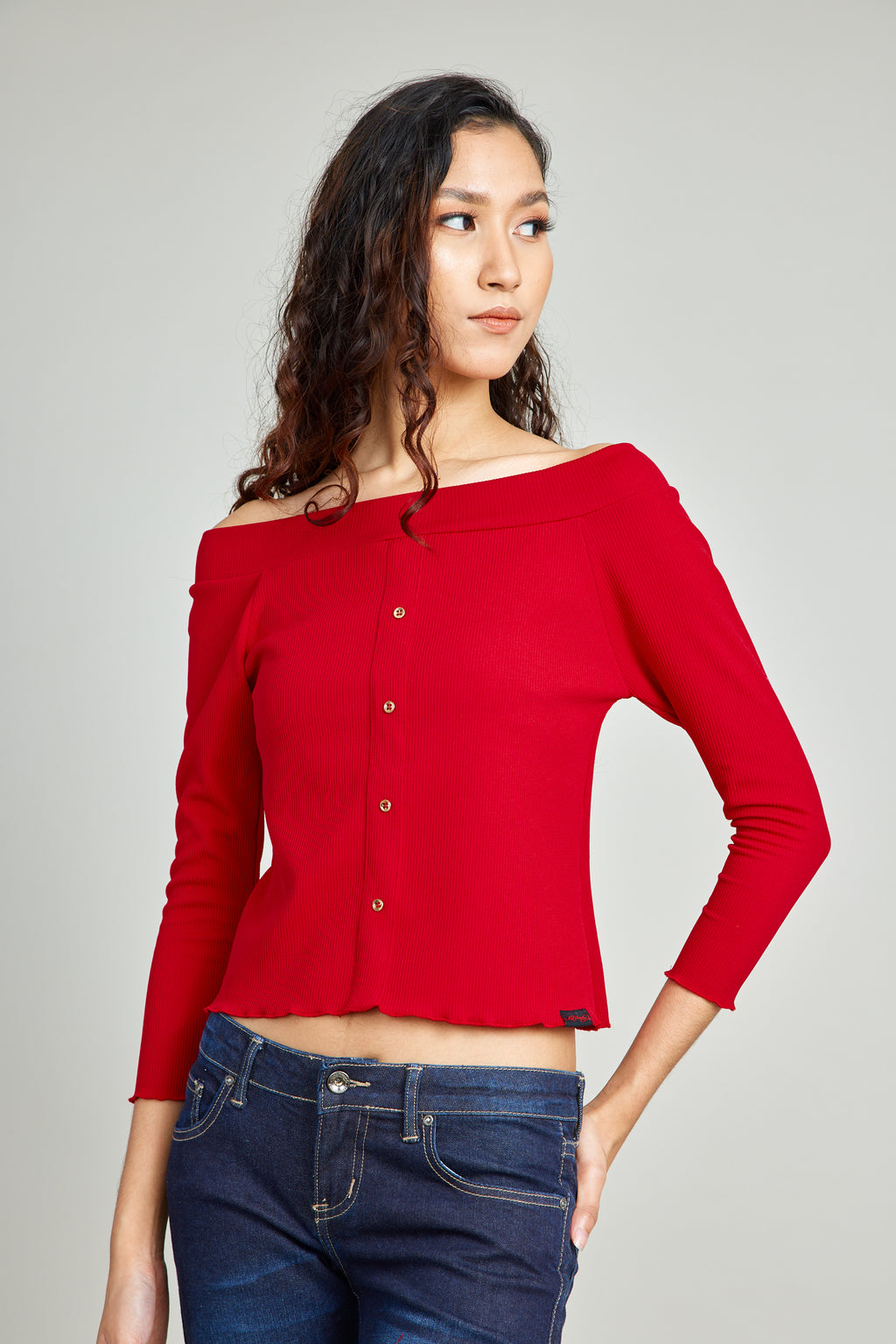 Red Cold Shoulder Knit Top