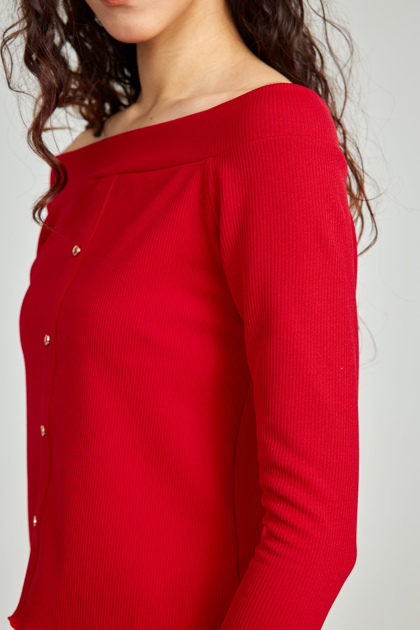 Red Cold Shoulder Knit Top