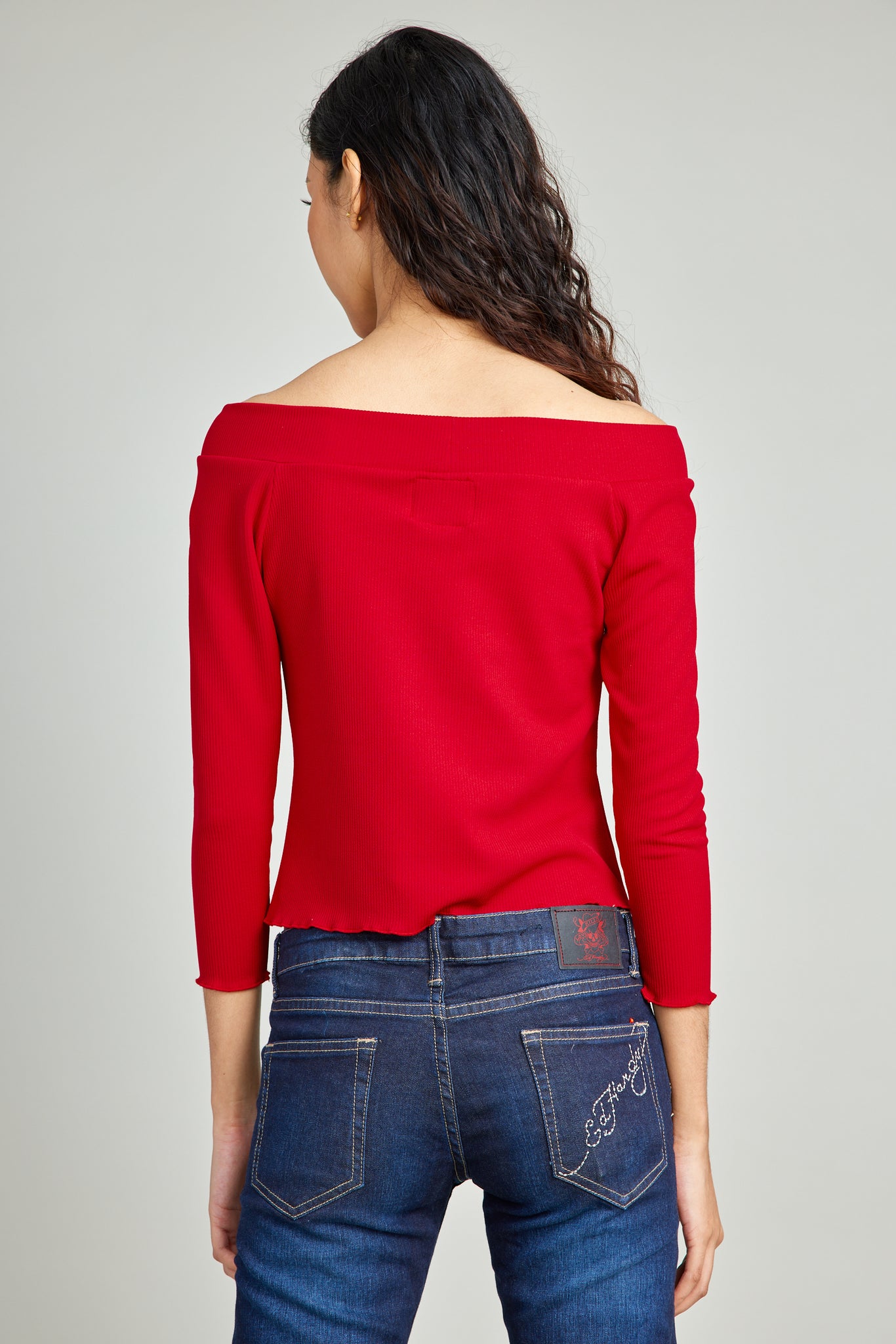 Red Cold Shoulder Knit Top