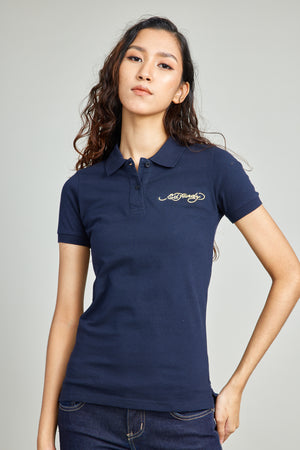 Black Polo Shirt w/ Embroidery And Discharged Print