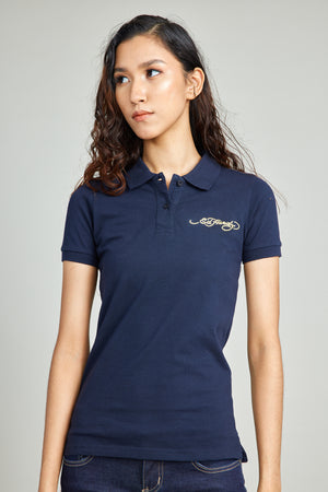 Black Polo Shirt w/ Embroidery And Discharged Print