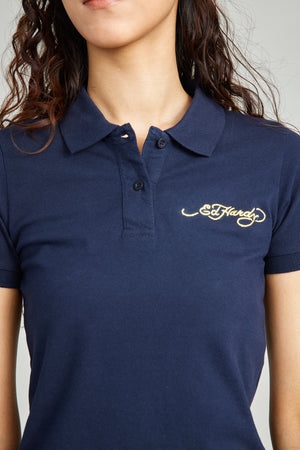 Black Polo Shirt w/ Embroidery And Discharged Print