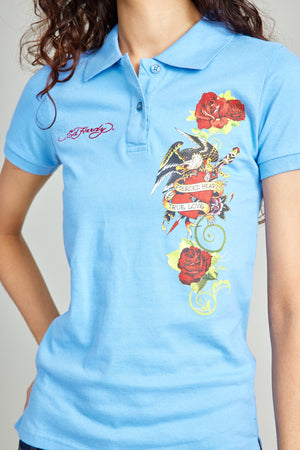 Basic Polo Shirt w/ Embroidery And Discharged Print