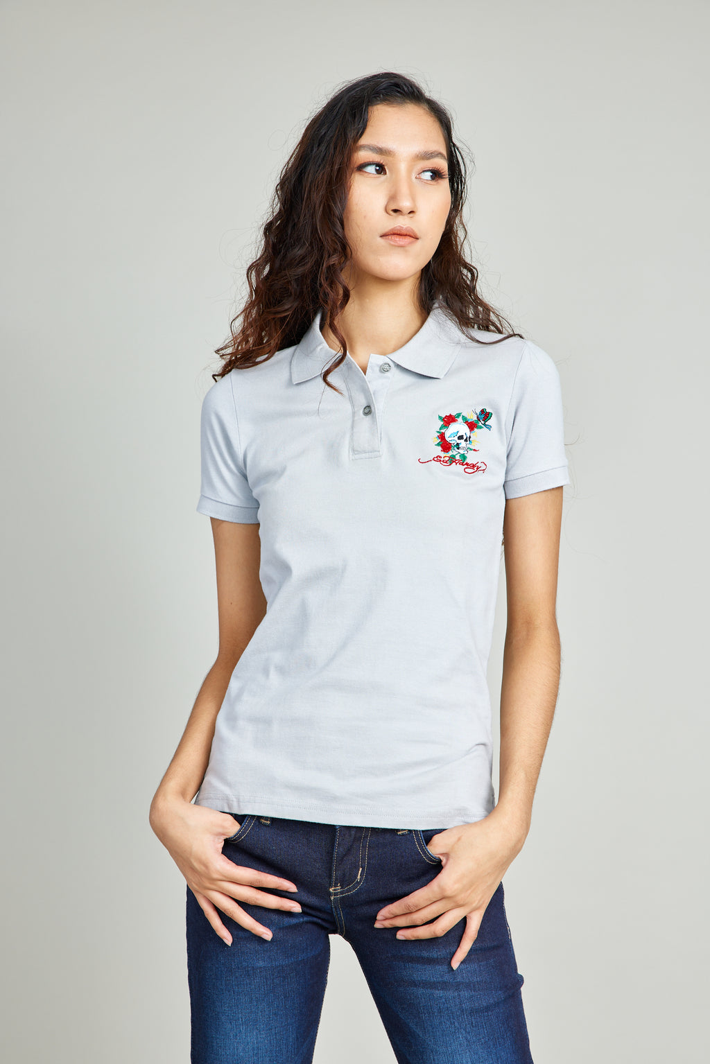 Gray Basic Polo Shirt w/ Patch Embroidery