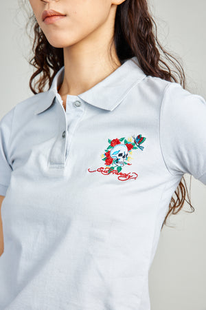 Gray Basic Polo Shirt w/ Patch Embroidery