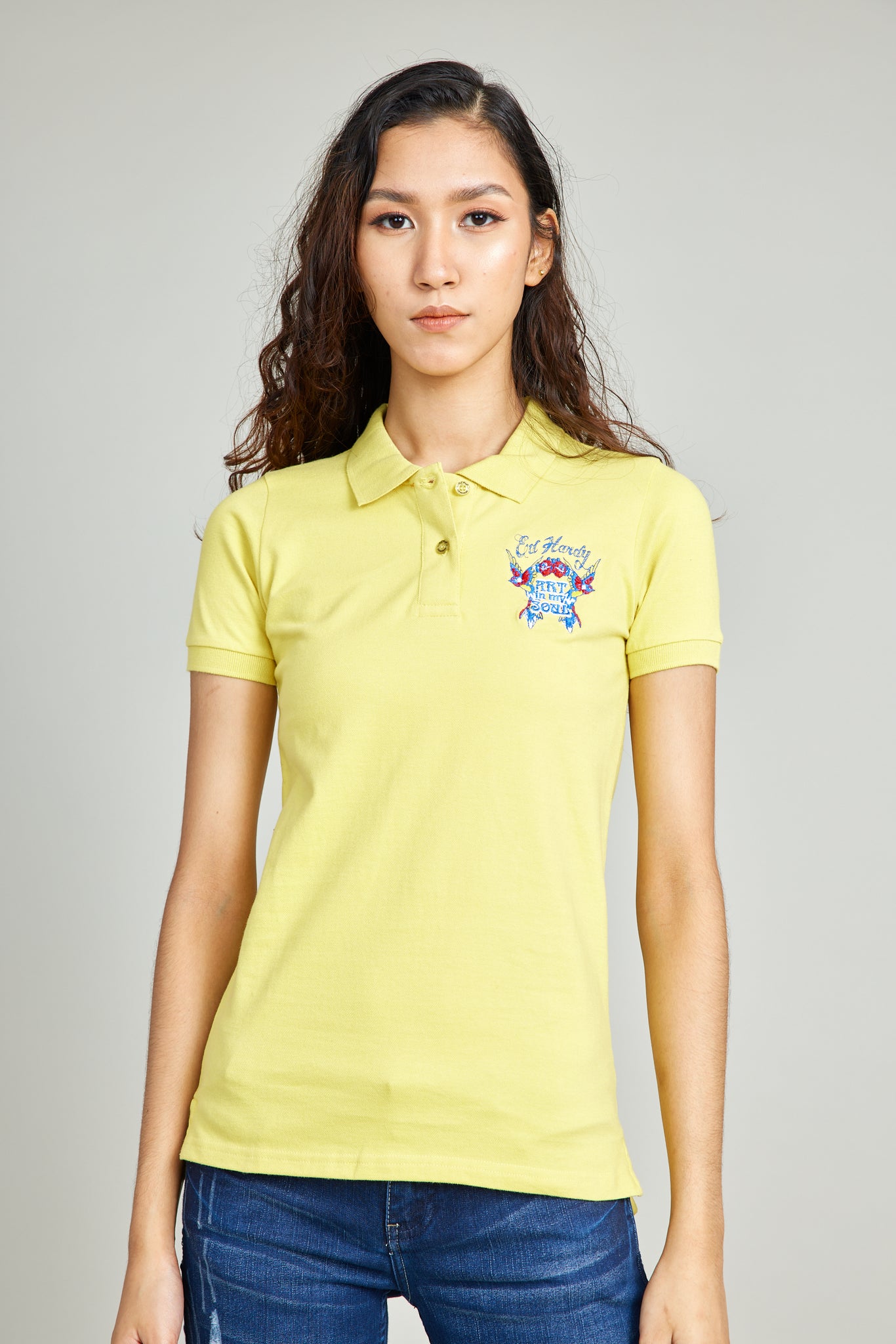 Yellow Basic Polo Shirt w/ Patch Embroidery