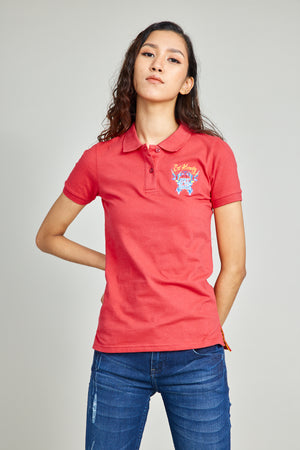 Red Basic Polo Shirt w/ Patch Embroidery