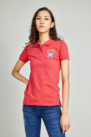 Red Basic Polo Shirt w/ Patch Embroidery