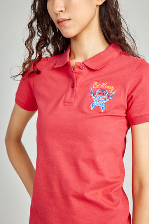 Red Basic Polo Shirt w/ Patch Embroidery