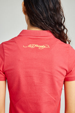 Red Basic Polo Shirt w/ Patch Embroidery