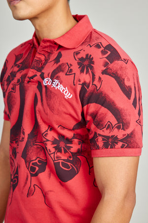 Red Polo Shirt w/ Embroidery And Sublimation Print