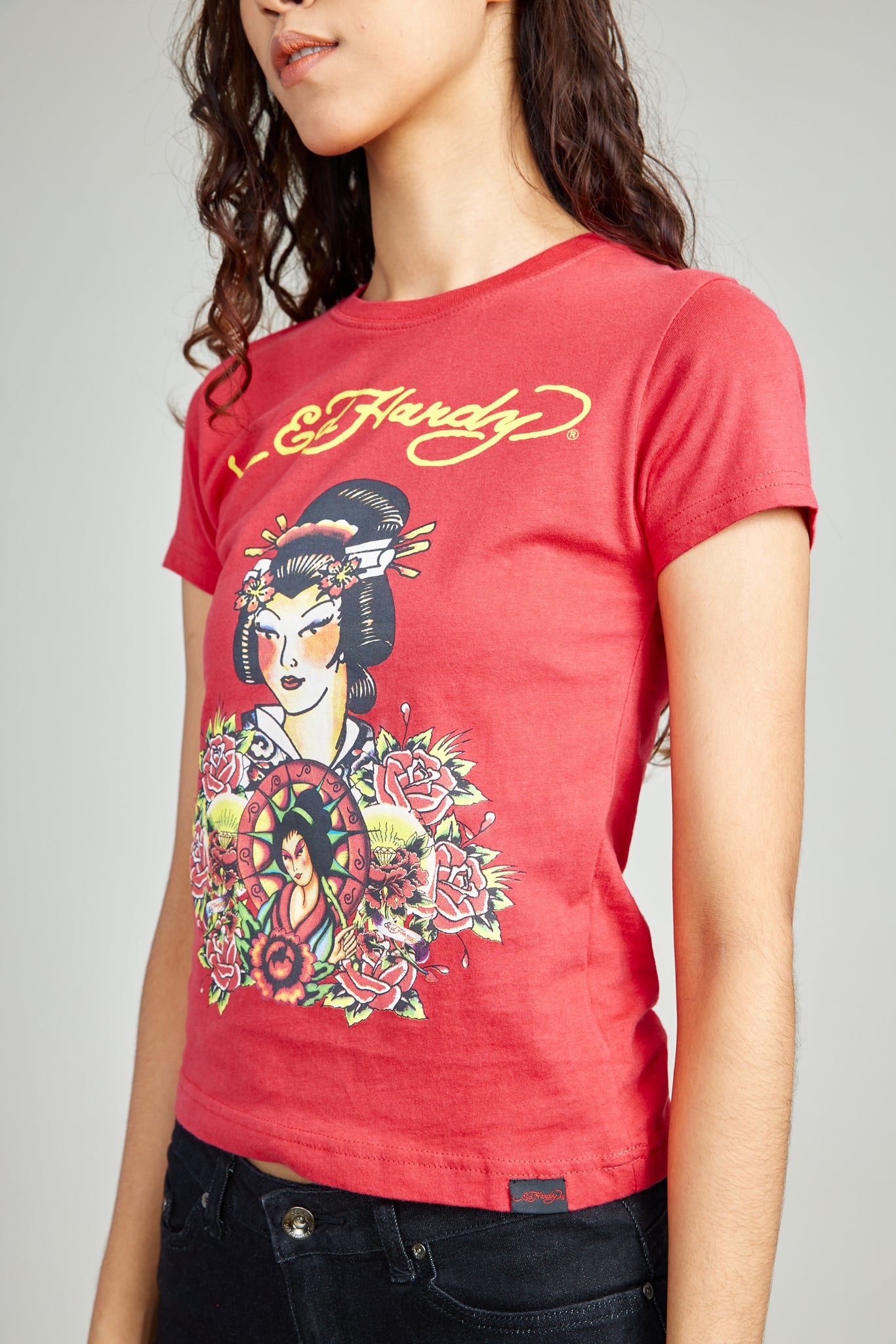 Red Round Neck Tee Geisha Discharge Print