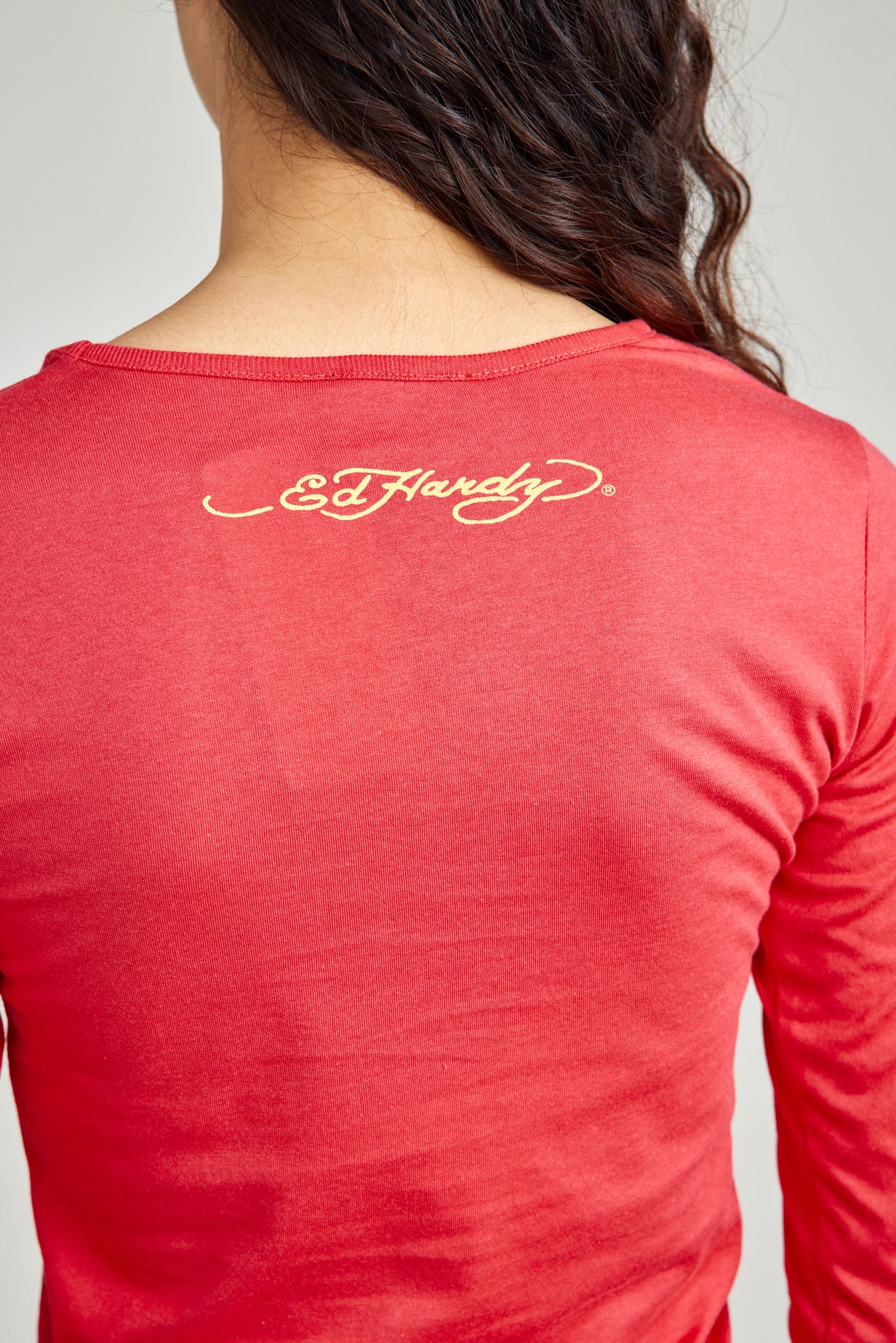 Red Round Neck Tee w/ Flocking And Discharge Print