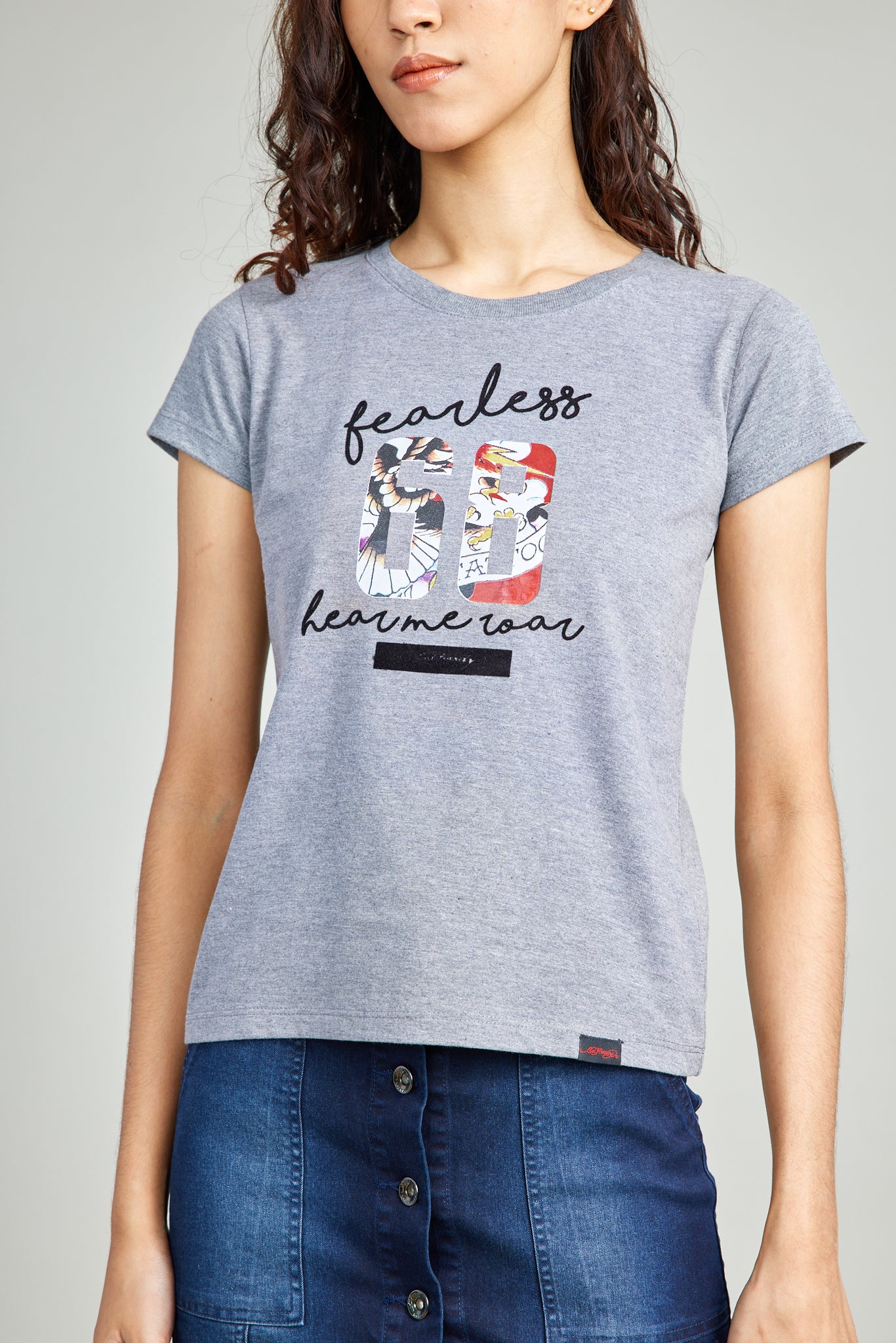 Gray Fearless Round Neck Tee