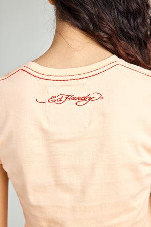 Pink Round Neck Tee w/ Discharge Print