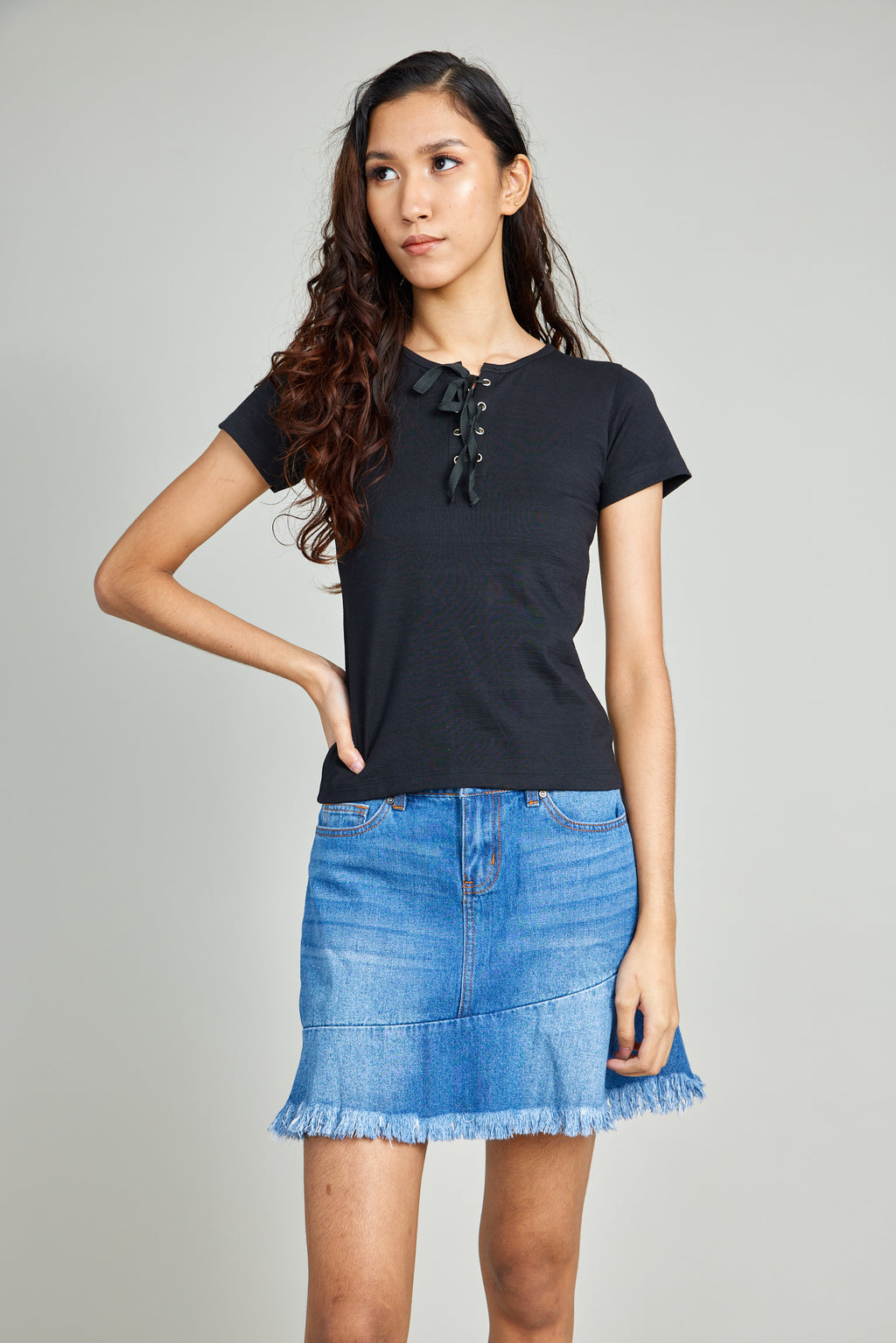 Crop Rib Tee w/ Drawsting