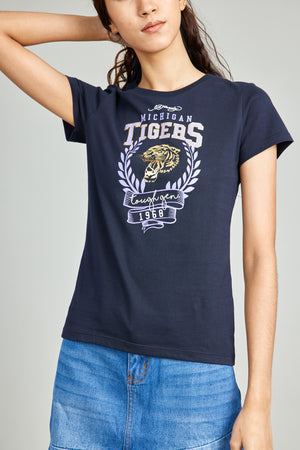 Black Michigan Tigers Round Neck Tee